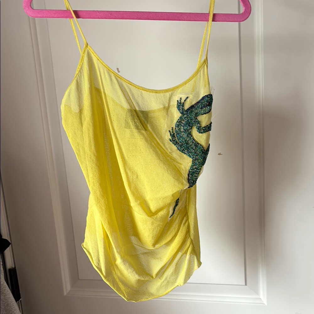 Vintage Roberto Scarpa Yellow Spaghetti Strap Top with Green Design